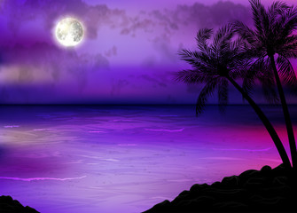 Illustration of tropical beach at night