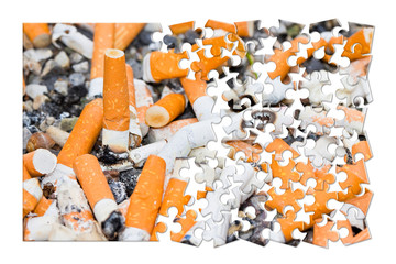 Learn how to quit smoking step by step - concept image in jigsaw puzzle shape