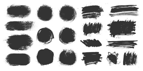 Vector grunge elements. Set of grungy hand drawn scribbles, circles, brush strokes and highlight backgrounds isolated on white. Universal creative contemporary design elements. Vector illustration