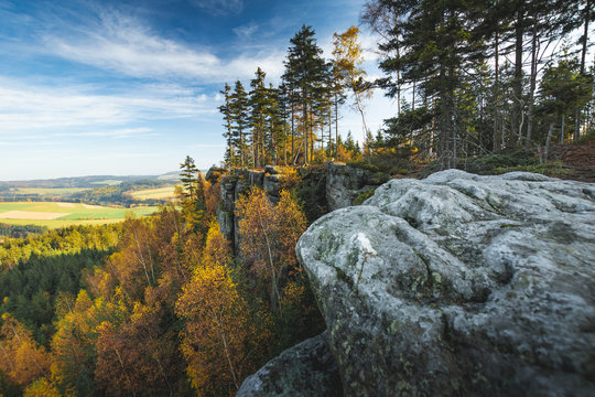 Ostas, table mountain on top, rock labyrinth in Czech republic
