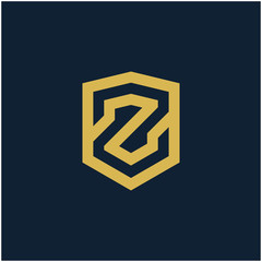 initial Letter Z with Shield frame line art element. Shield Line geometry  for Security logo. Logo Icon Template for Web and Business Card, Letter Logo Template on Black Background. - vector