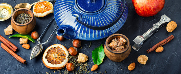 Kettle and tea ingredients