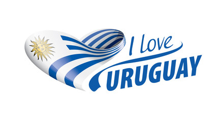 The national flag of the Uruguay and the inscription I love Uruguay. Vector illustration