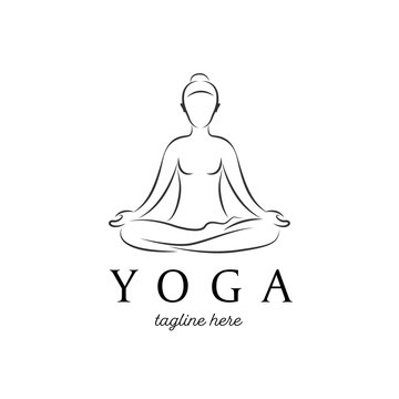 Yoga logo design linear style. human meditation vector