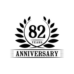 82 years logo design template. Eighty second anniversary vector and illustration.