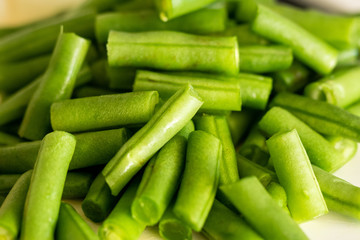 Chopped green long beans close up with selective focus on 2nd January 2020