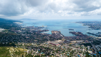 City port in the afternoon from a height on a bay