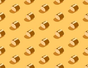 Jam roll Cake 3D isometric seamless pattern, Dessert bakery concept poster and social banner post design illustration isolated on cream background with copy space, vector eps 10