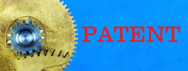 Patent-lettering text on a background of vintage gears. A patent is a protective document...