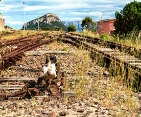 rusty rails and tracks of a disused railway line