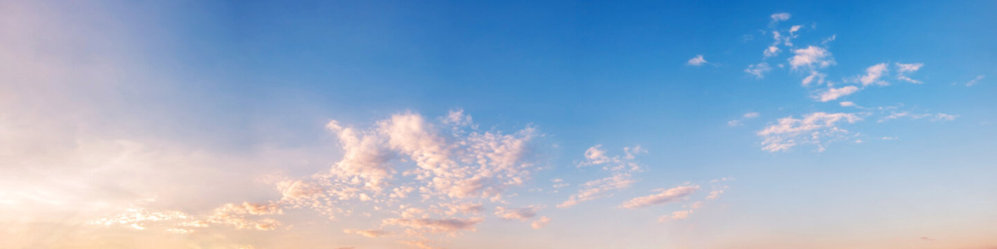 Panorama of Dramatic vibrant color with beautiful cloud of sunrise and sunset. Panoramic image.