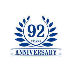 Fototapeta premium 92 years logo design template. Ninety second anniversary vector and illustration.