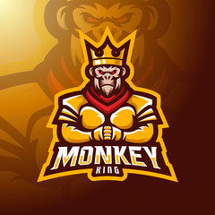stock vector monkey king mascot. logo, badge, esport logo, and emblem with modern illustration concept style.