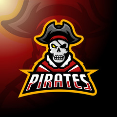 stock vector skull pirate mascot logo. badge, esport logo, and emblem with modern illustration concept style.