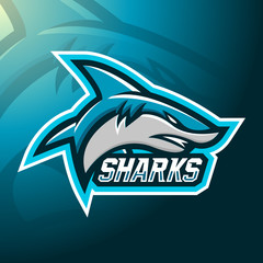 stock vector shark mascot. logo, badge, esport logo, and emblem with modern illustration concept style.