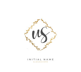 Handwritten letter U S US for identity and logo. Vector logo template with handwriting and signature style.