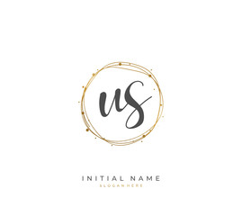 Handwritten letter U S US for identity and logo. Vector logo template with handwriting and signature style.