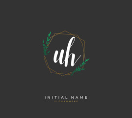 Handwritten letter U H UH for identity and logo. Vector logo template with handwriting and signature style.