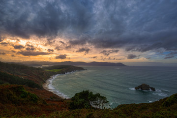 Dramatic sunset over the beaches of Loiba