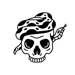 Skull and dangerous snake on white background