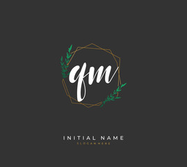 Handwritten letter Q M QM for identity and logo. Vector logo template with handwriting and signature style.