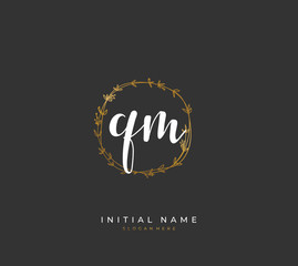 Handwritten letter Q M QM for identity and logo. Vector logo template with handwriting and signature style.