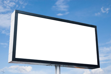 Billboard mockup, advertising template, empty frame copy space, logo and text. Modern signage flat style. Outdoor street banner isolated sky background