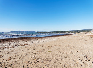View on bay of Lecques from Les Lecques sandy beach and Saint-Cyr-Sur-Mer in Provence. French Rivera