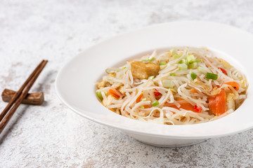 Asia noodle with vegetable food background