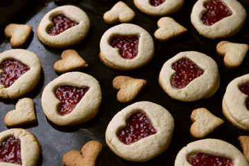 homemade biscuit, shortbread cookies in the form of hearts for Valentine's Day