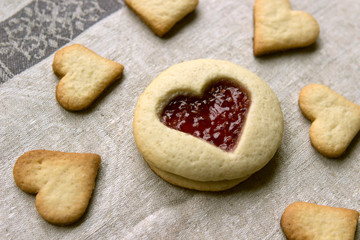 homemade biscuit, shortbread cookies in the form of hearts for Valentine's Day