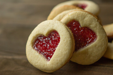 homemade biscuit, shortbread cookies in the form of hearts for Valentine's Day