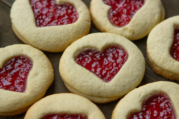homemade biscuit, shortbread cookies in the form of hearts for Valentine's Day
