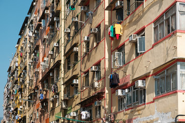 Fototapeta na wymiar building facade in Hong Kong, residential real estate -