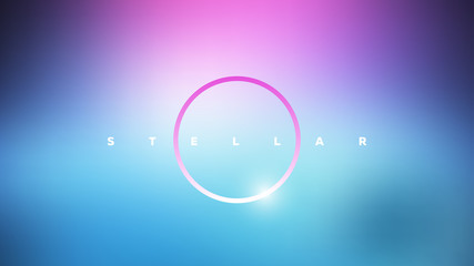 Minimal style vector logo. Stellar abstract circle sign on blue and violet background.