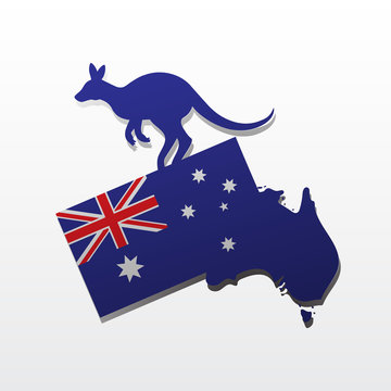 Australia kangaroo flag on white isolated background. Australia day postcard. Vector image