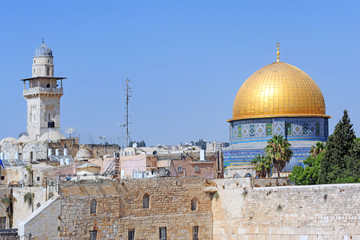 Israel January 3,2020 Al Aksa Mosque. Palestinian Muslims make their Friday prayer in the courtyard of Al-Aqsa Mosque in Jerusalem. Western Wall, Wailing Wall