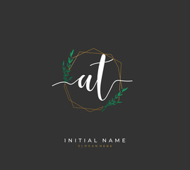 Handwritten letter A T AT for identity and logo. Vector logo template with handwriting and signature style.