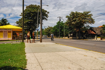 Street in Varadero is resort town in province of Matanzas, Cuba Varadero is resort areas in Caribbean. Summer sunny day. Via Blanca highway. Varadero is tourist resort city. Santa Marta.