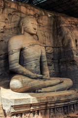 Buddha face hand statues in the stone temple sri lanka 