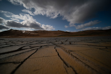 Dried land in the desert. Cracked soil crust