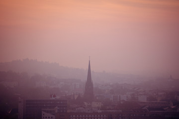 City  at foggy  morning