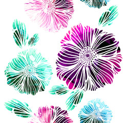 Seamless watercolor flowers. mixed media. Vector illustration