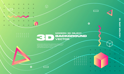 3D modern geometric background with gradient style and fresh color theme. Editable to any media such as banner , poster , backdrop and more. Vector illustration EPS 10