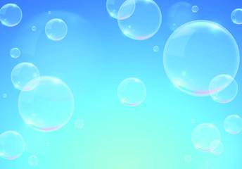 Soap Bubbles on Blue Background . Isolated Vector Design