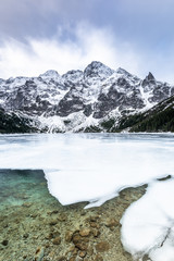 Winter at Morskie Oko or Sea Eye Lake in Poland Tatra Mountains
