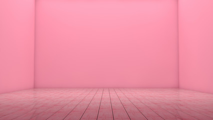 Empty Room Wooden Floor Wall, 3D Rendering