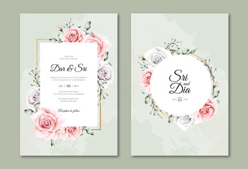 Floral frame wedding card template watercolor