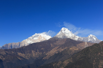 Beautiful peak of Annapurna on Annapurna Circuit in Himalaya Range, Pokhara, Nepal