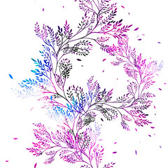 Seamless floral background. Multi-colored leaf twigs. Mixed media. ector illustration